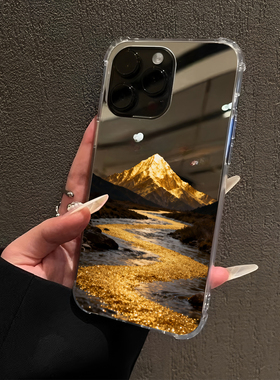 黑金能量流水生金适用iPhone17pro镜面16promax简约15Pro苹果14手机壳xsmax补妆13招财12情侣7山峰8plus创意x