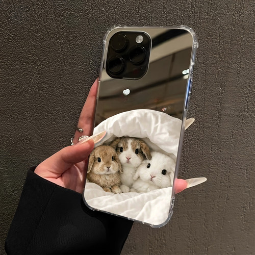 可爱卖萌一窝兔子适用iPhone17promax镜面16卡通15Pro苹果14手机壳xsmax补妆12pro动物xr少女7/8plus创意13潮