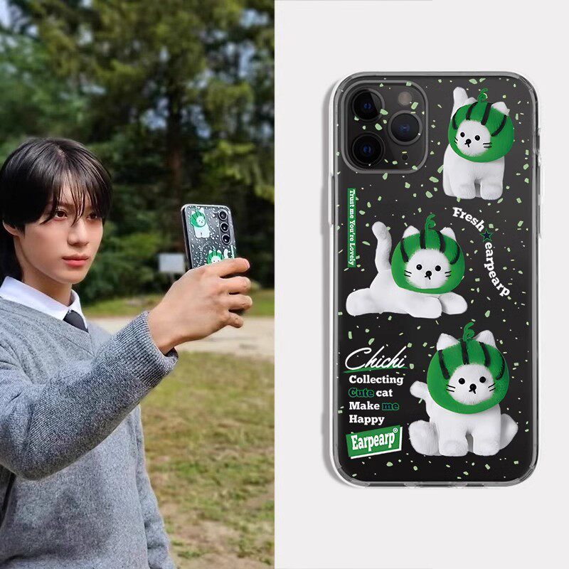 李泰民同款适用iphone15华为p40苹果13手机壳opporeno8韩国猫咪vivos7一加plus镜面nova9情侣mate60pro荣耀50
