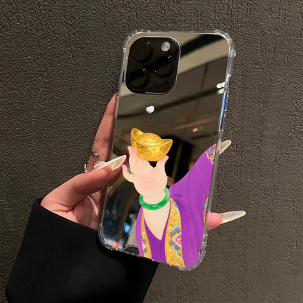 胖乎小手托黄金元宝适用iPhone17pro镜面15promax简约14Pro苹果11手机壳xsmax补妆13招财7/8plus可爱12创意6p