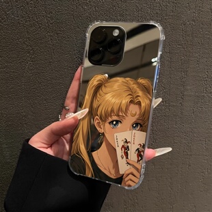 王炸美少女战士适用iPhone18promax镜面16e卡通15Pro苹果14手机壳xsmax补妆17pro水冰月13创意7潮8plus月野兔