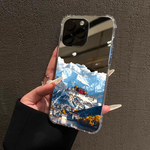 布达拉宫的雪山秋韵适用iPhone16promax情侣15promax风景14Pro苹果11手机壳xsmax创意13简约12镜面xr补妆7/8p