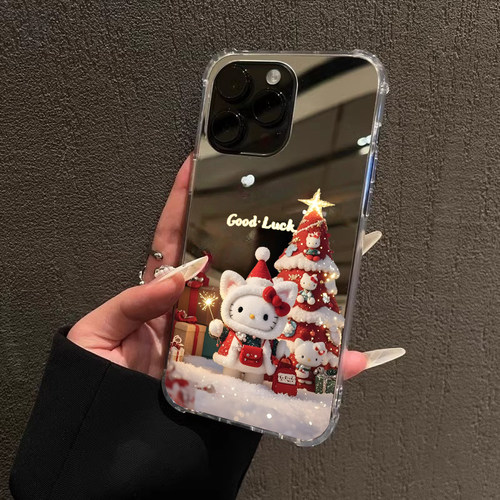 新年春节圣诞喜庆KT猫适用iPhone16promax手机壳华为p70红米k50vivox90镜面opporeno8/mate60小米15一加ace3