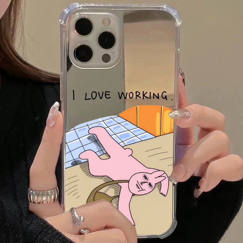 我喜欢工作适用iphone17华为p40苹果13手机壳opporeno8镜面vivos7红米note11粉色兔子nova9沙雕mate60pro一加
