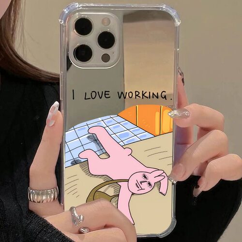 我喜欢工作适用iphone17华为p40苹果13手机壳opporeno8镜面vivos7红米note11粉色兔子nova9沙雕mate60pro一加