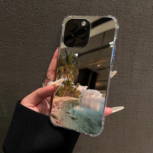 夏日海滩椰树治愈风景适用iPhone17pro镜面15promax简约14Pro苹果16手机壳xsmax补妆13潮7/8plus情侣12创意6p