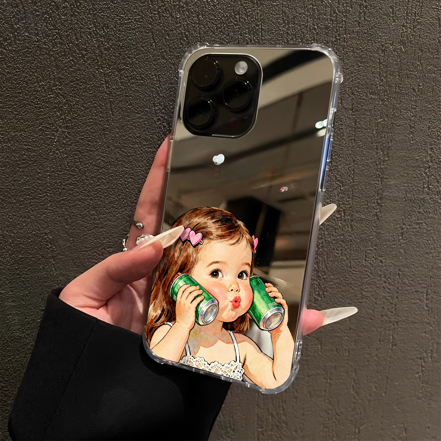 欧美风可爱小女孩头像适用iPhone17promax镜面16少女15Pro苹果14手机壳xsmax补妆12pro恶搞13萌宠7/8plus潮xr
