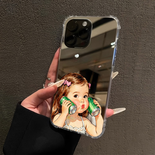 欧美风可爱小女孩头像适用iPhone17promax镜面16少女15Pro苹果14手机壳xsmax补妆12pro恶搞13萌宠7/8plus潮xr