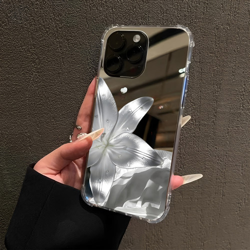 艺术百合盛意适用iPhone17pro镜面16promax花朵15Pro苹果14手机壳xsmax补妆13清新12简约xr情侣11创意7/8plus