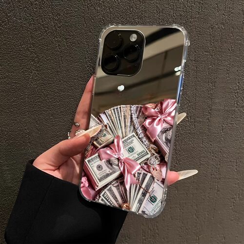 高能量美元蝴蝶结适用于iPhone18promax镜面16e美金15Pro苹果14手机壳xsmax软17pro少女13创意7招财8plus外壳