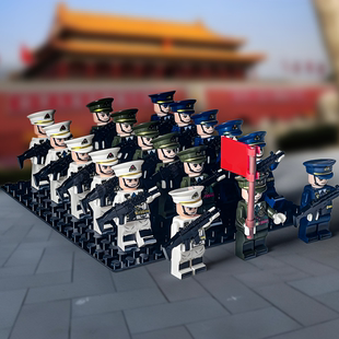 北京天安门广场阅兵积木人仔仪仗队升国旗男孩益智玩具方阵