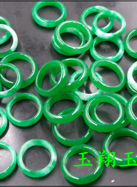 玉翔玉业 白底青女款玉戒指 全绿色玉戒指 指环特价