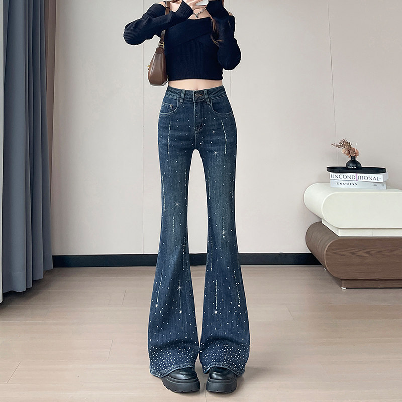 烫钻牛仔裤女长裤春秋季