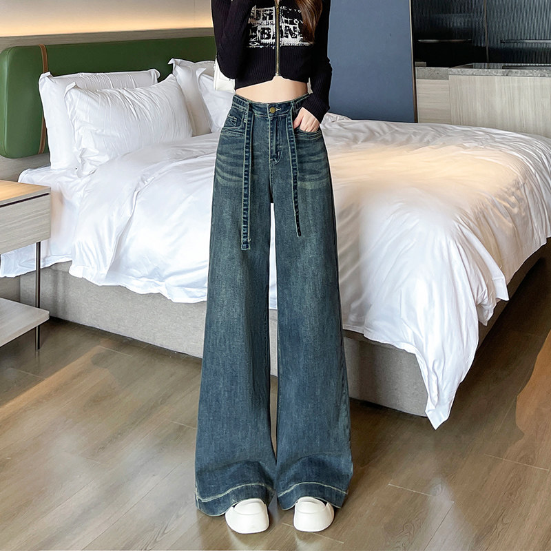 怀旧蓝阔腿牛仔裤女长裤春秋季新款高腰显瘦弹力小个子拖地裤子,女装/女士精品,牛仔裤,淘宝优惠券,粉丝福利购,淘宝优惠卷