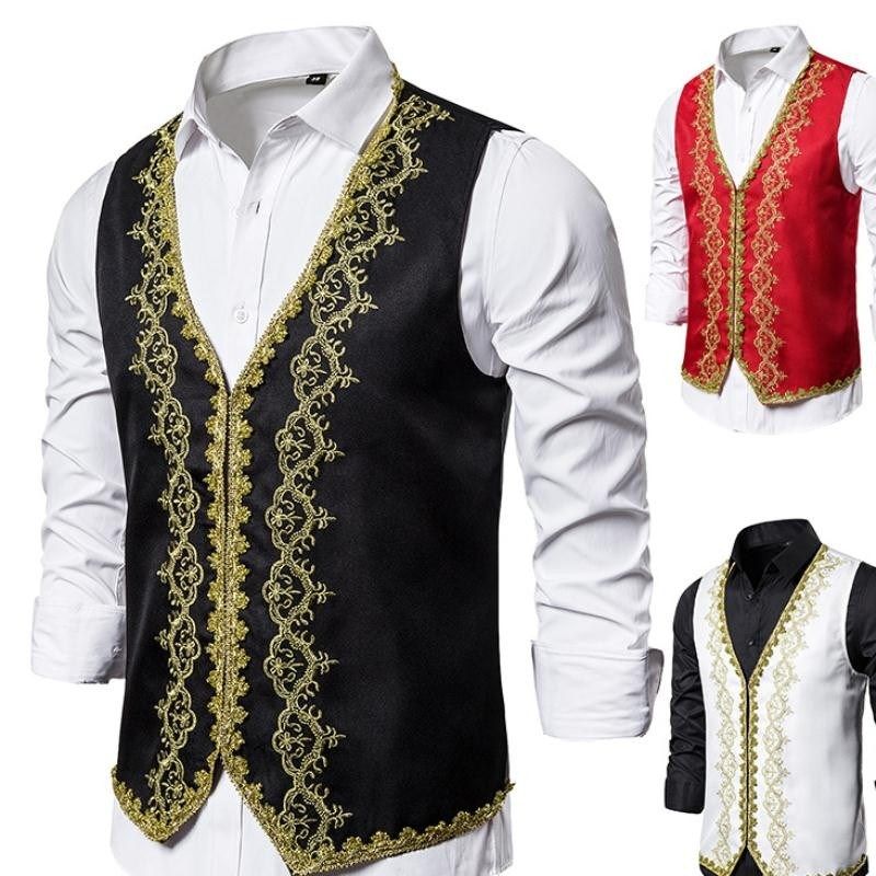 男士欧式镶金礼服宫廷装影楼服装黑白色歌剧舞台表演服马甲MJ34
