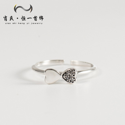 New s925 sterling silver ring female diamond-set open finger