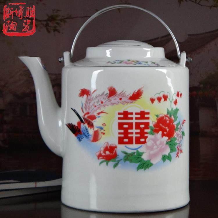 农村老式茶壶景德镇陶瓷器大容量提梁壶特大号水壶凉茶壶复古怀旧