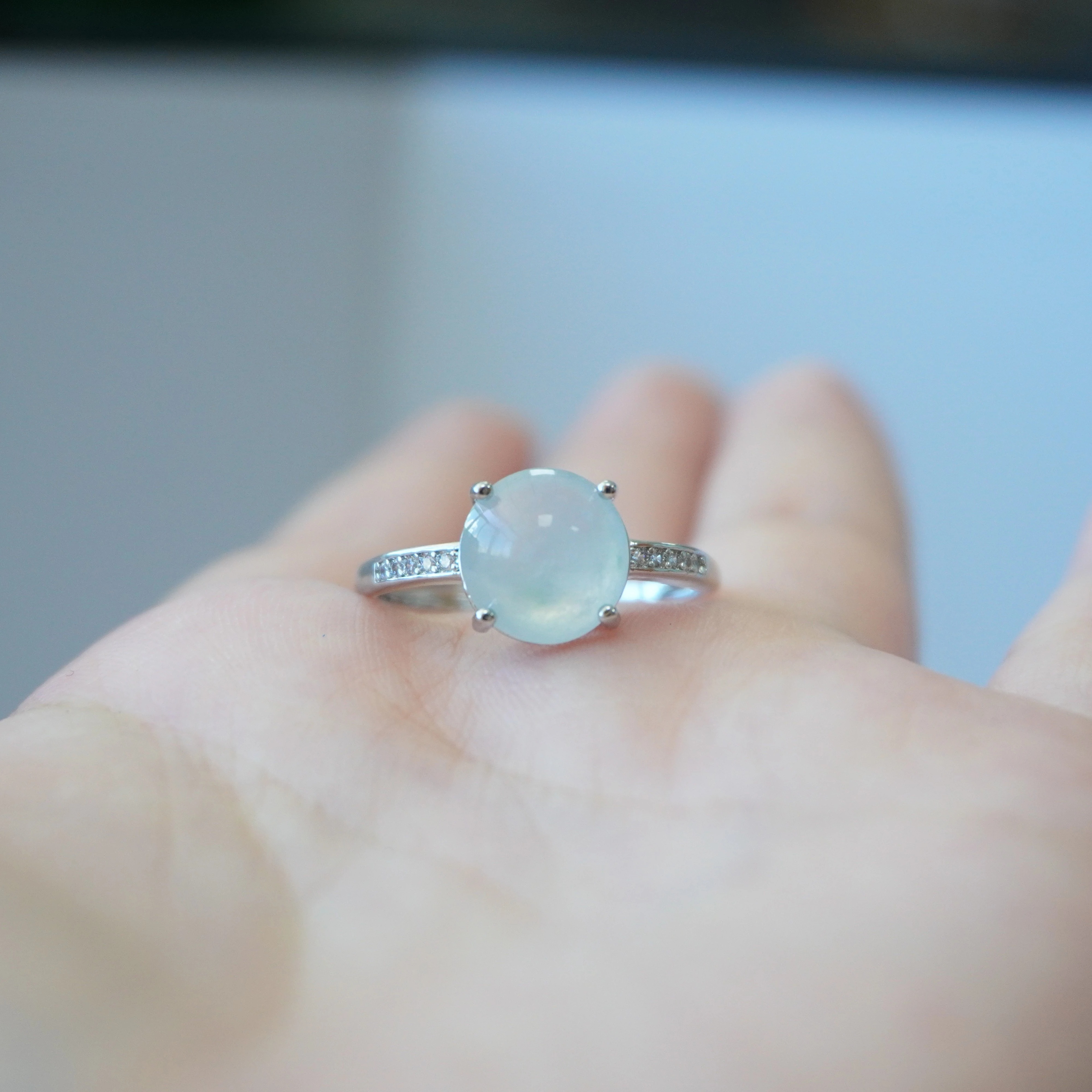 缅甸天然a货翡翠 白冰蛋面  翡翠戒面 翡翠镶嵌  【1136】