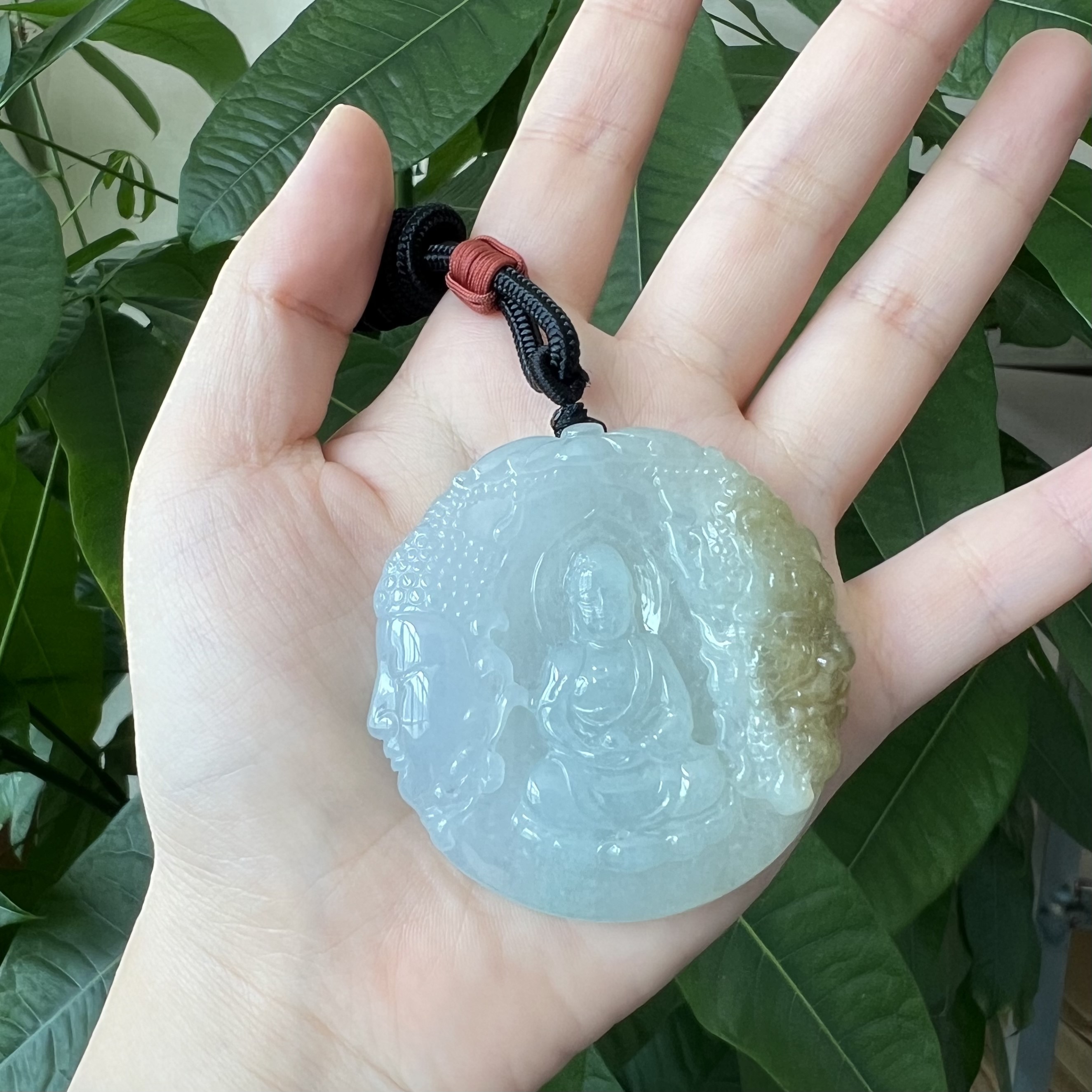 佛像吊坠A货翡翠一念之间玉坠双面雕刻一念成佛一念成魔【1003】