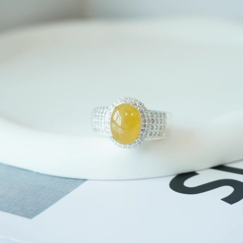 天然无烧冰黄翡蛋面缅甸A货翡翠定制镶嵌饰品带国检证书【1663】