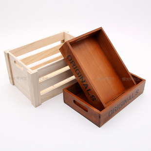 仿真水果木托盘储物箱超市卖场展示陈列收纳筐装饰摆件方果盘木筐