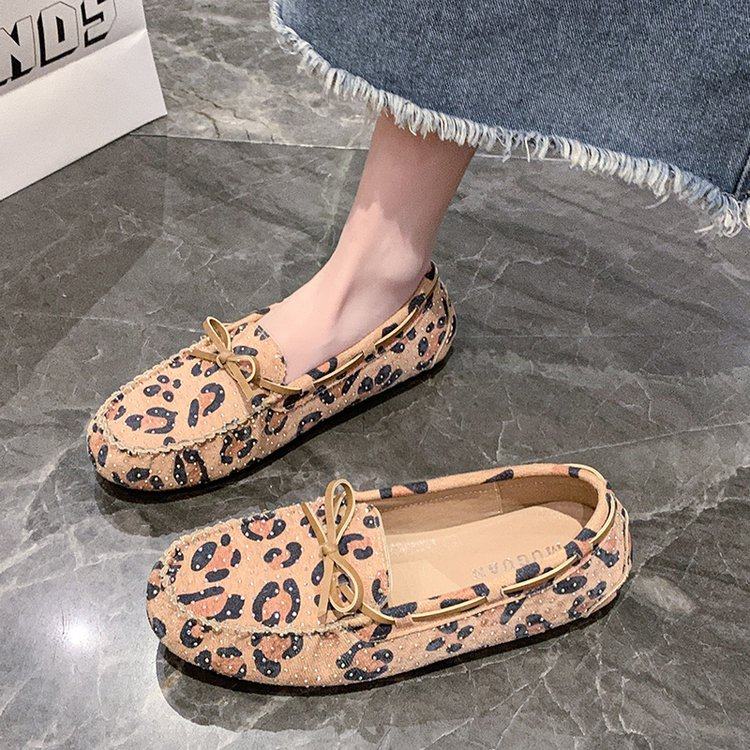 大码单鞋女春季新款豹纹一脚蹬软底舒适蝴蝶结满钻豆豆鞋女乐福鞋,女鞋,乐福鞋（豆豆鞋）,淘宝优惠券,粉丝福利购,淘宝优惠卷