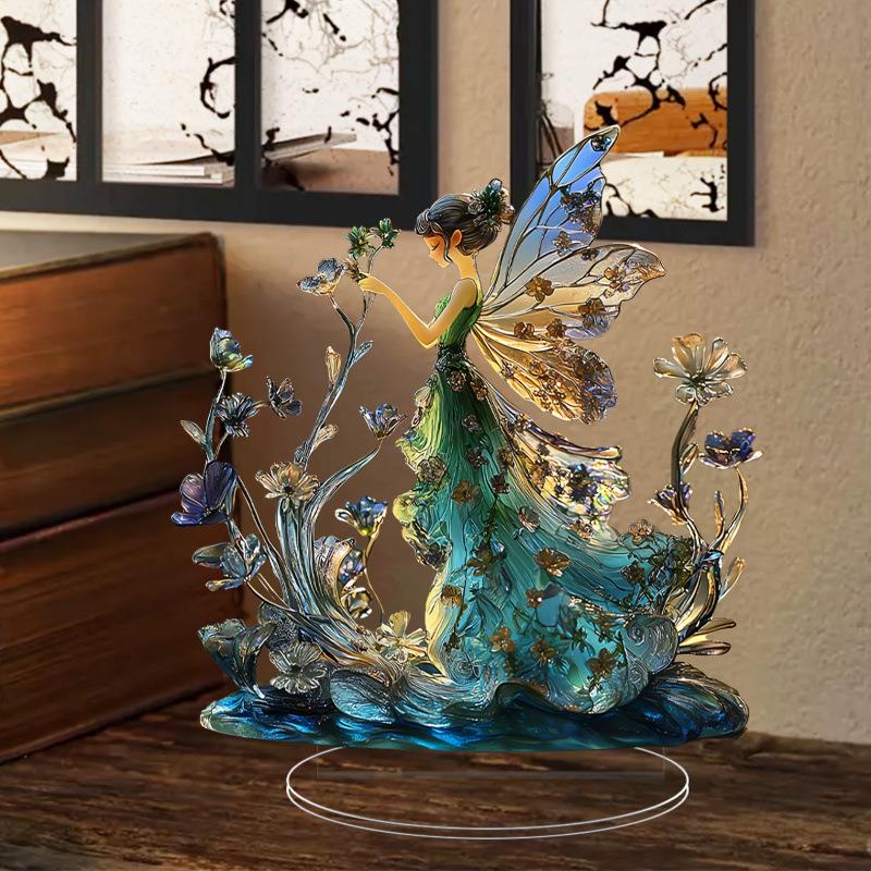 跨境水晶花仙子2D亚克力桌面装饰品圣诞万圣节家居办公桌完美礼物