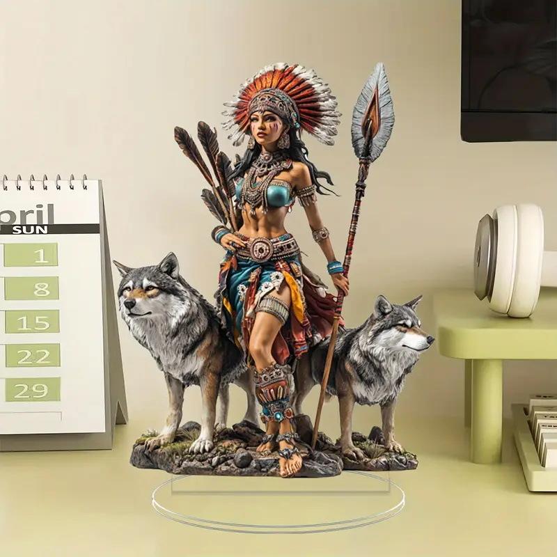 波西米亚风格的美国本土女战士2D亚克力雕像，家居装饰和窗口展示