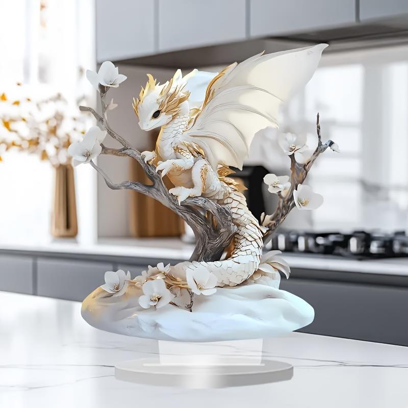 跨境热销波西米亚风格白龙与桃花2D亚克力摆件办公室家居装饰摆件