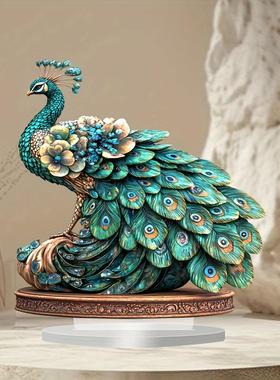 1个2D波西米亚孔雀亚克力装饰摆件，尺寸为7.08x7.08英寸，非电动