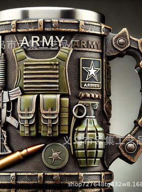 跨境新款Military Commemorative Mug美国军事纪念树脂马克杯