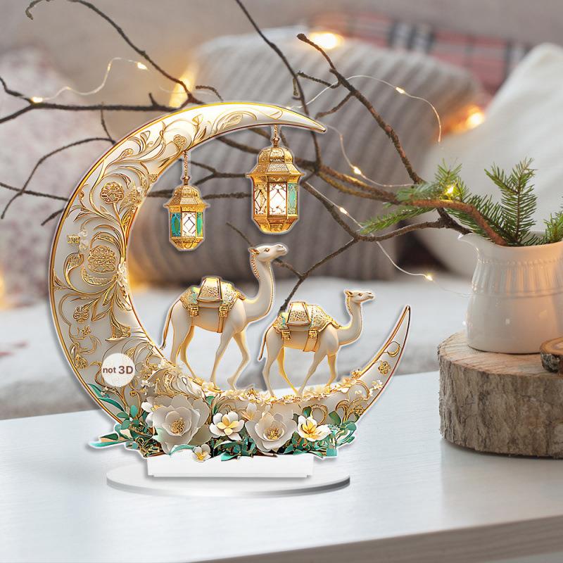 跨境中东骆驼灯笼星星月亮装饰桌面摆件带底座亚克力节日装饰品