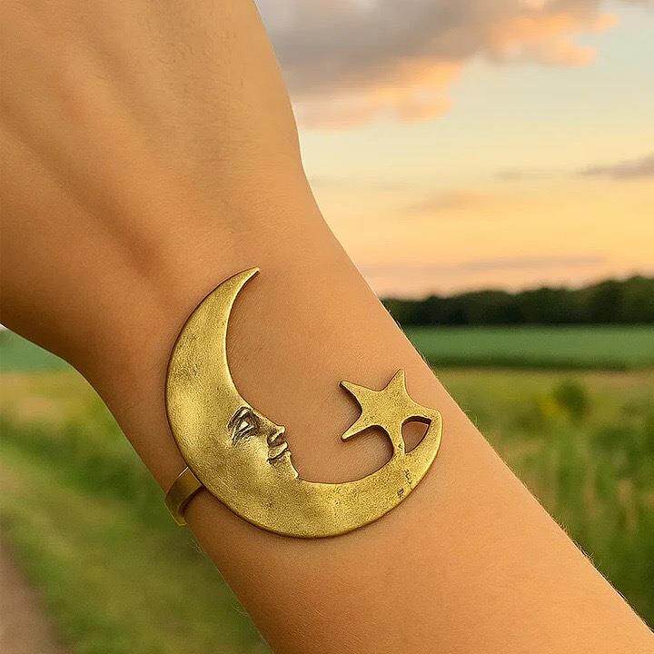 跨境新品Star And Moon Pattern Open Bracelet 星月图案开口手链