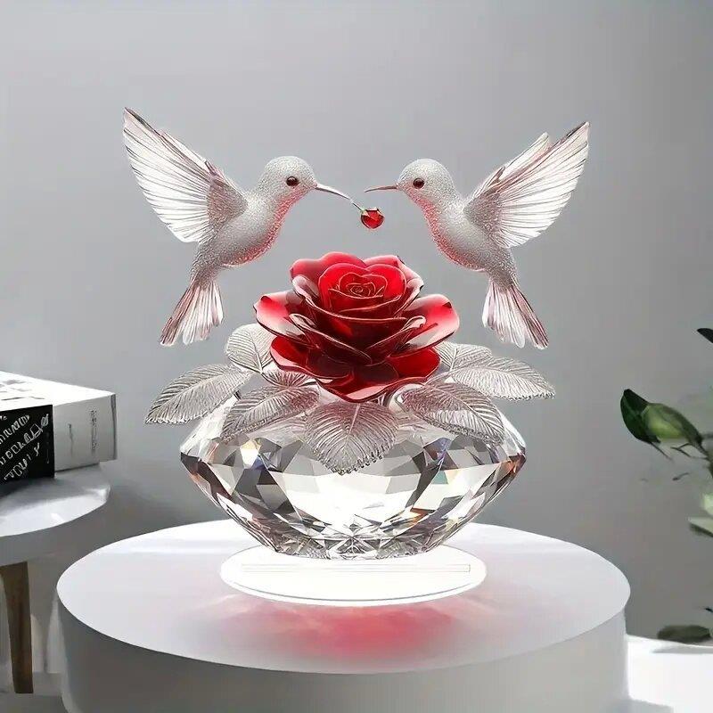 跨境亚克力摆件玫瑰与鸟摆件立牌工艺品情人节母亲节万圣节父亲节