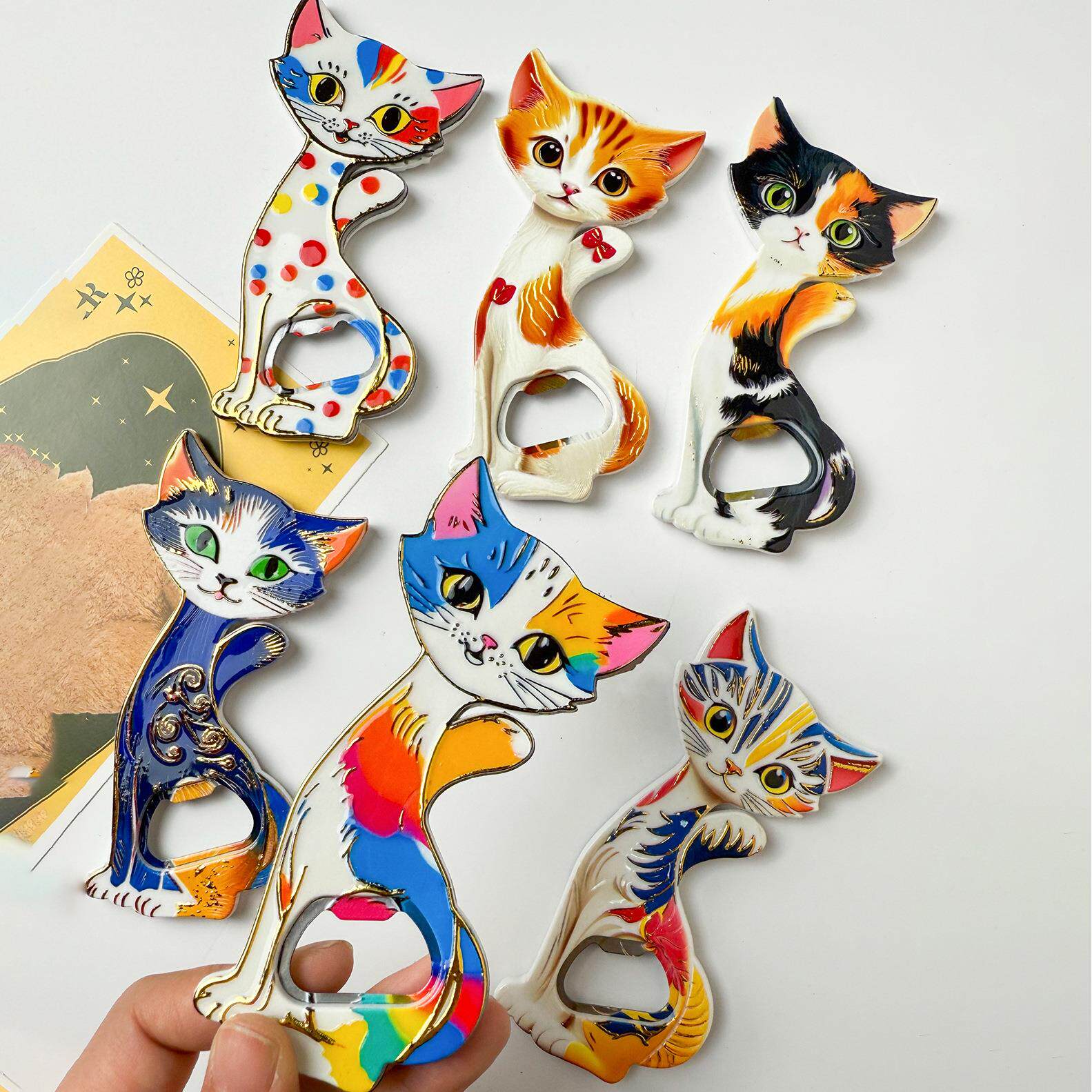 复古可爱浮雕烫金工艺妖娆猫咪两用冰箱贴个性大号性感小猫开瓶器