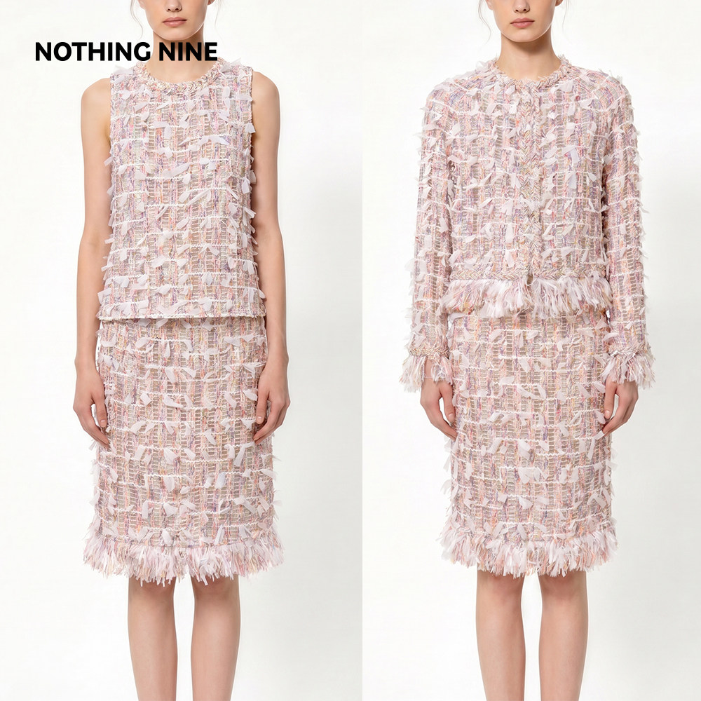 NOTHING NINE 樱彩胭裳粗花呢套装背心/半裙