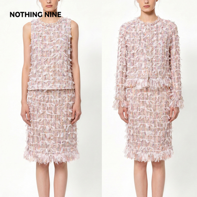 NOTHING NINE  樱彩胭裳粗花呢套装背心/半裙