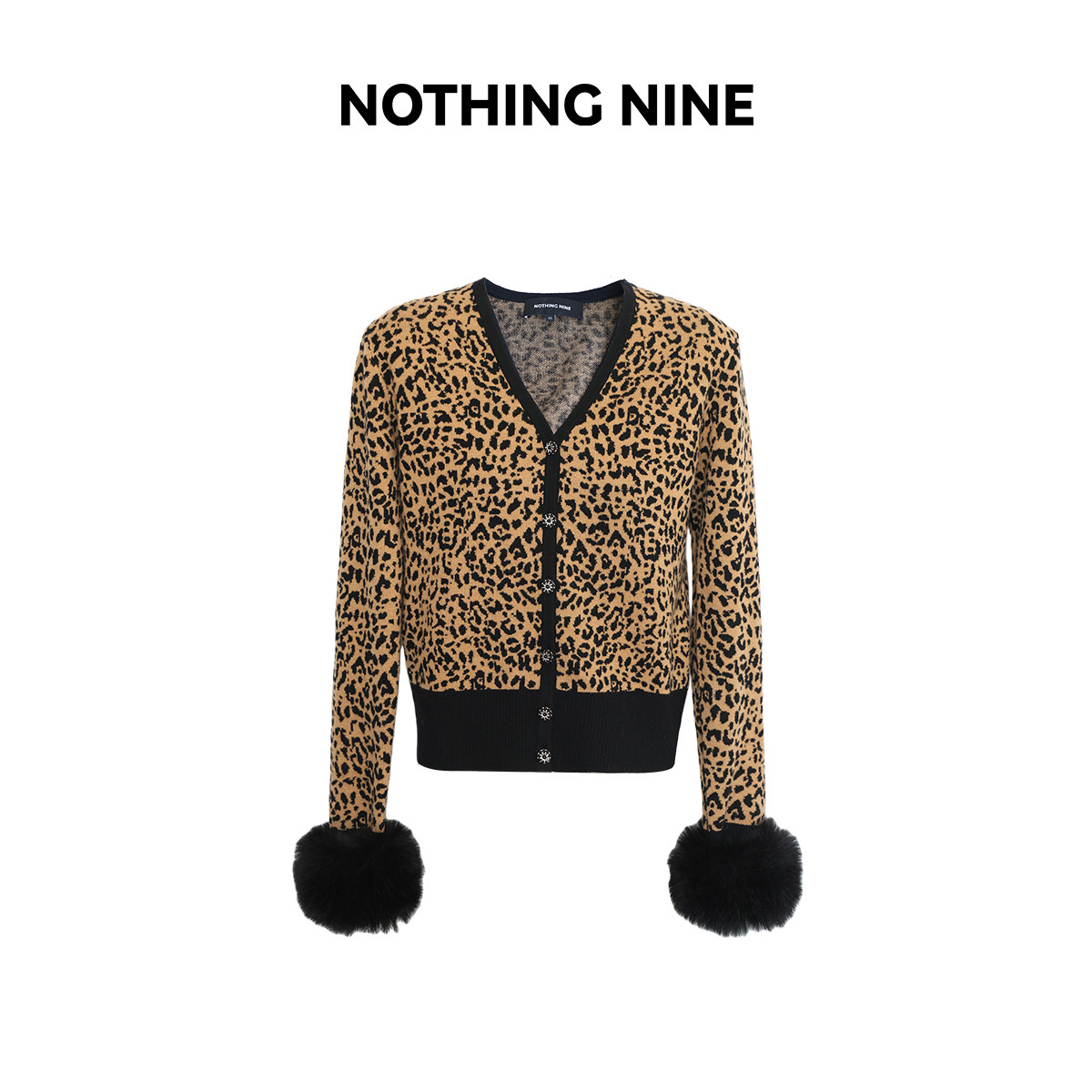 NOTHING NINE 卡莉艾莎豹纹针织上衣袖口可拆卸