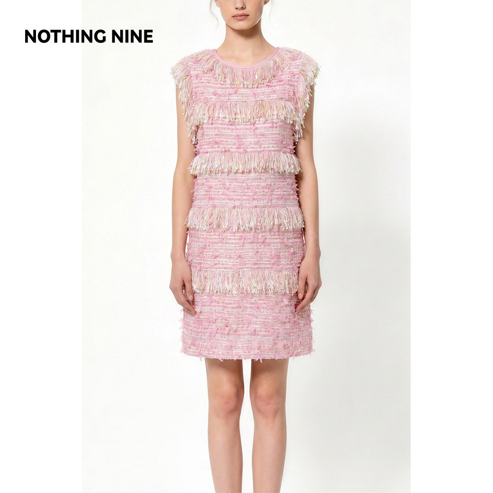 NOTHING NINE 桃柔琉章羊毛粉色纱线连衣裙