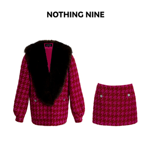 半裙 草莓莫吉托千鸟格亮丝粗花呢夹棉环保领外套 NOTHING NINE