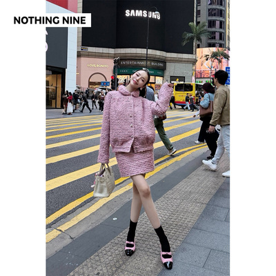 NOTHING NINE 绯色漫游诗意大利进口金属扣粗花呢娃娃领外套/半裙