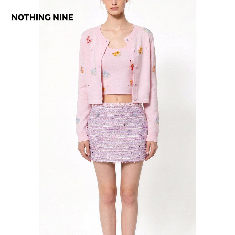 NOTHING NINE 花屿云栖针织套装背心/开衫