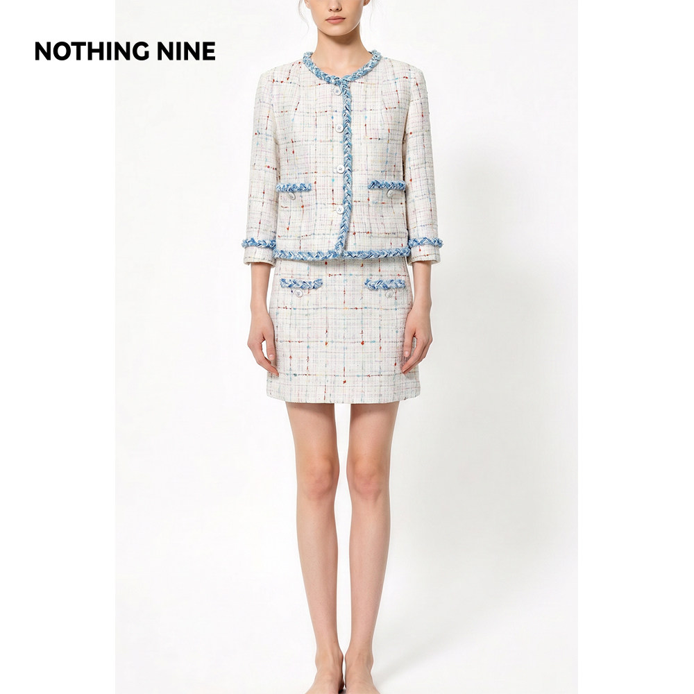 NOTHING NINE 蓝雾糖絮意大利进口粗花呢套装