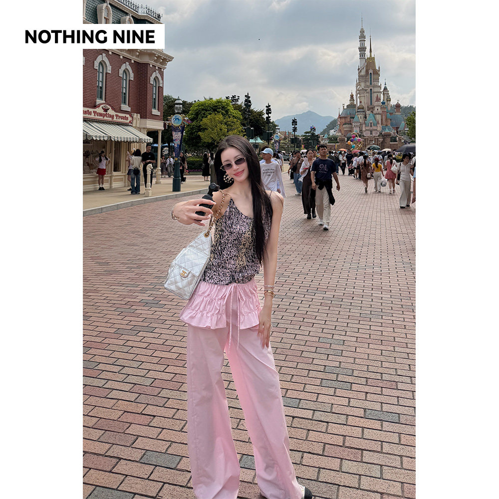 NOTHING NINE 雾粉行歌韩国进口可拆卸屁帘长裤