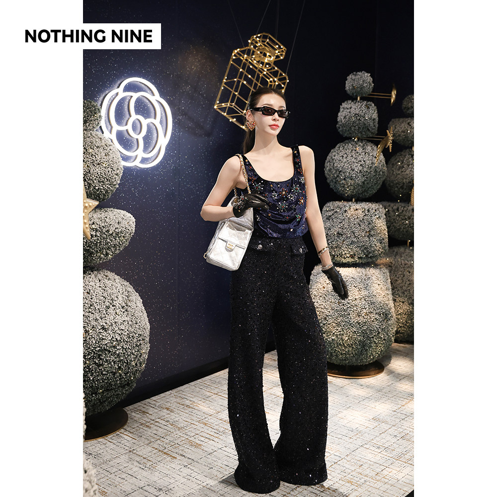 NOTHING NINE 佩洛斯蓝夜韩国进口重工钉钻上衣/长裤