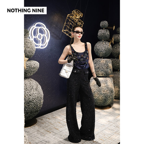 NOTHING NINE  佩洛斯蓝夜韩国进口重工钉钻上衣/长裤