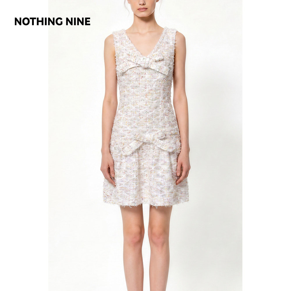 NOTHING NINE 浅璃星丝蝴蝶结粗花呢连衣裙