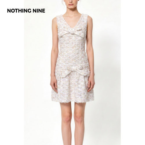 NOTHING NINE 浅璃星丝蝴蝶结粗花呢连衣裙