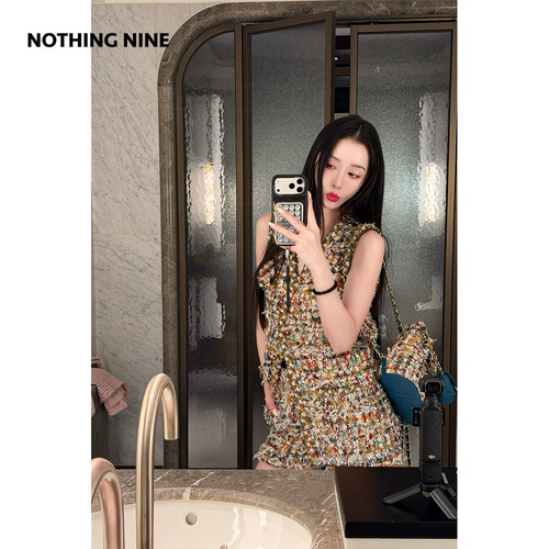 NOTHING NINE 米兰秀款霓虹碎金法国进口scop羊毛花呢外套/半裙