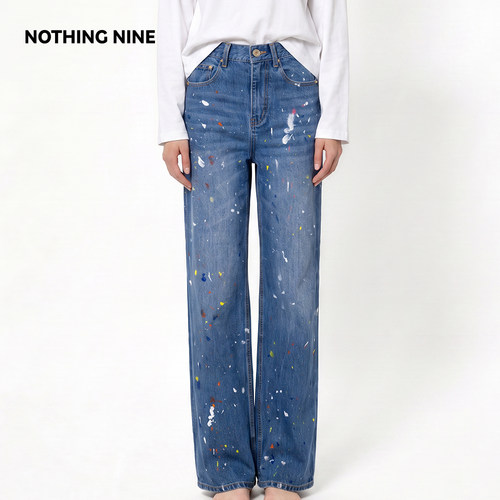 NOTHING NINE  沉蓝雾禾100%棉中腰牛仔裤